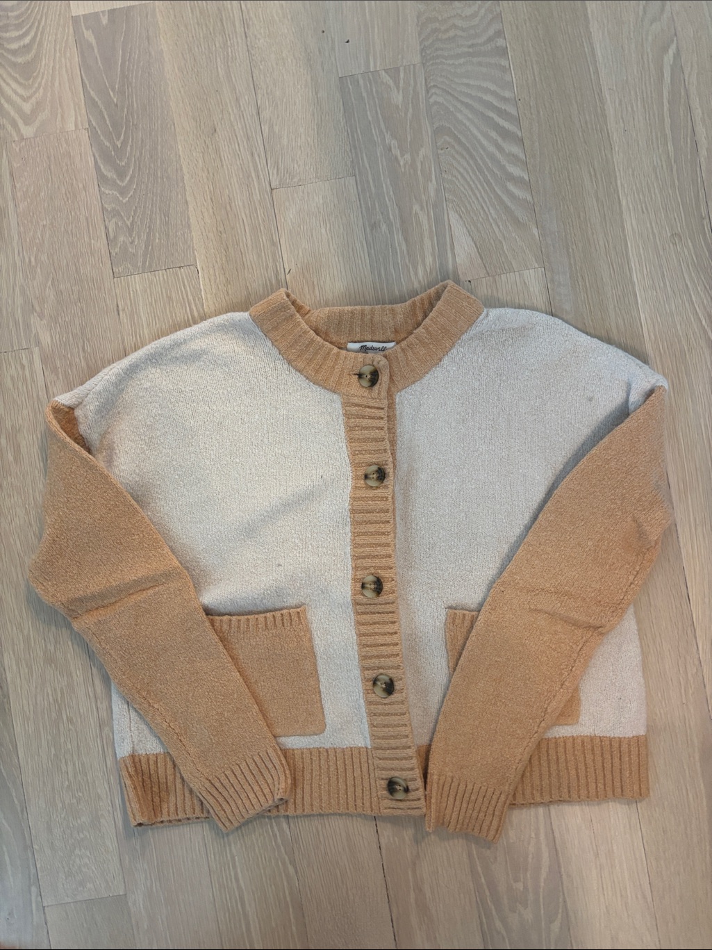 Madewell Cream And Camel Twotone Button Front Cardigan